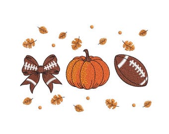 Coquette Football Bow Embroidery Design Pumpkin Fall Machine Embroidery File for Towels Shirts Decor 3 Sizes Included 5x7 6x10 8x8 Hoop