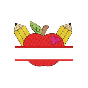 Geteilte Apfel Stickdatei, Back to Schule Stickdatei, 3 Größen, Sofort download