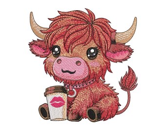 Borduurontwerp baby Highland Cow, borduurbestand boerderijdieren, 3 maten, Instant Download