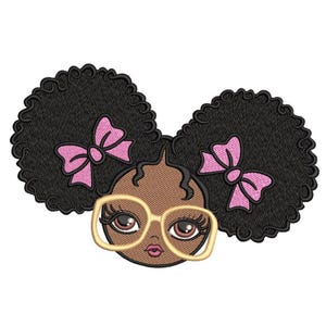 Girl with Puff Afro Ponytails Embroidery Design Black African American Kids Machine File 5x7 6x10 Inches Instant Download Portrait Pattern