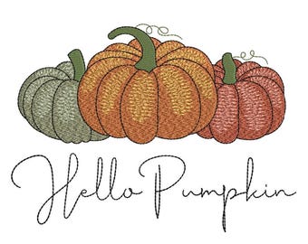 Disegno per ricamo a macchina "Ciao zucca" - File per ricamo autunnale - Decorazioni autunnali per Ringraziamento - Asciugamani, Cuscini - 5x7, 6x10, 8x8 - Download immediato