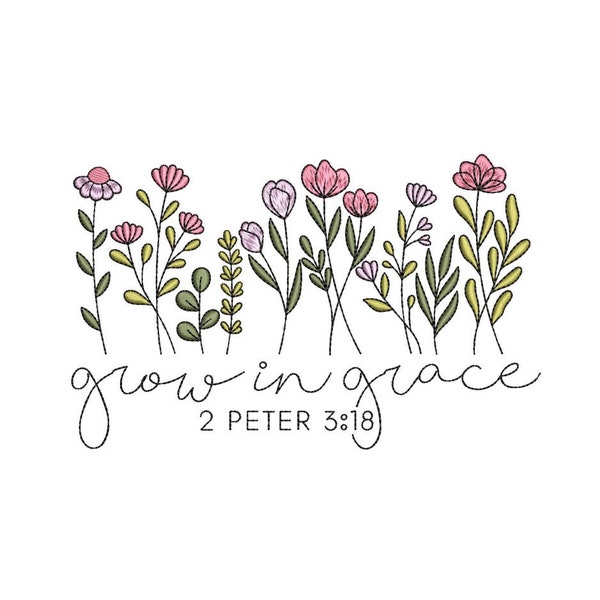 Grow In Grace Flower Machine Embroidery Design, 3 sizes, Instant Download