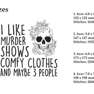 Ik hou van moordshows comfortabele kleding en misschien 3 mensen borduurontwerp, film kijken borduurwerk, 4 maten, Instant Download afbeelding 2