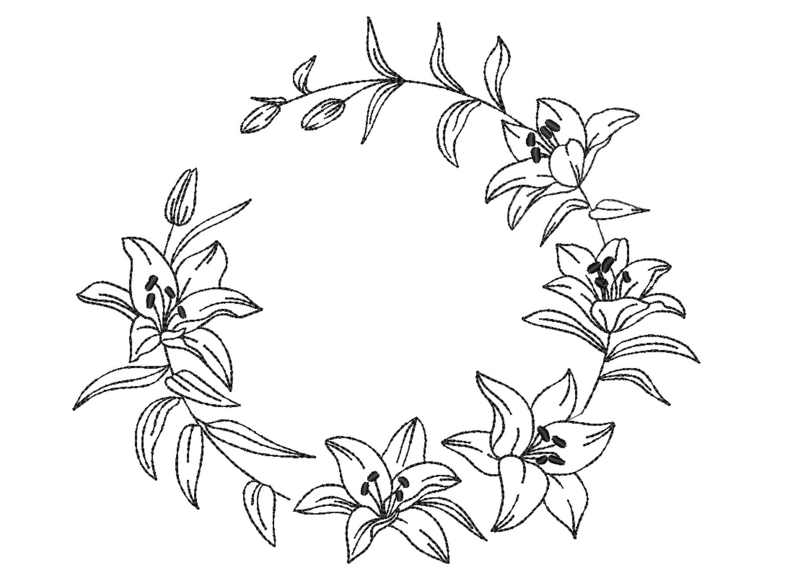Lily Flower Wreath Embroidery Design 6 Sizes Instant Etsy