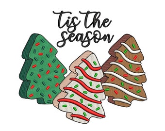 Christmas Tree Cake Embroidery Design, Christmas Tis The Season Embroidery Design, 3 sizes