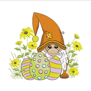 Easter Gnome Embroidery Design, 4 sizes, Instant Download