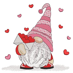 Valentine's Day Gnome Embroidery Design, 4 sizes, Instant Download