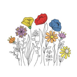 Wildflower Meadow Machine Embroidery Design, 3 sizes, Instant Download