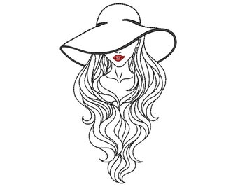 Woman embroidery design, Face embroidery, Line embroidery design, 8 sizes, Instant download