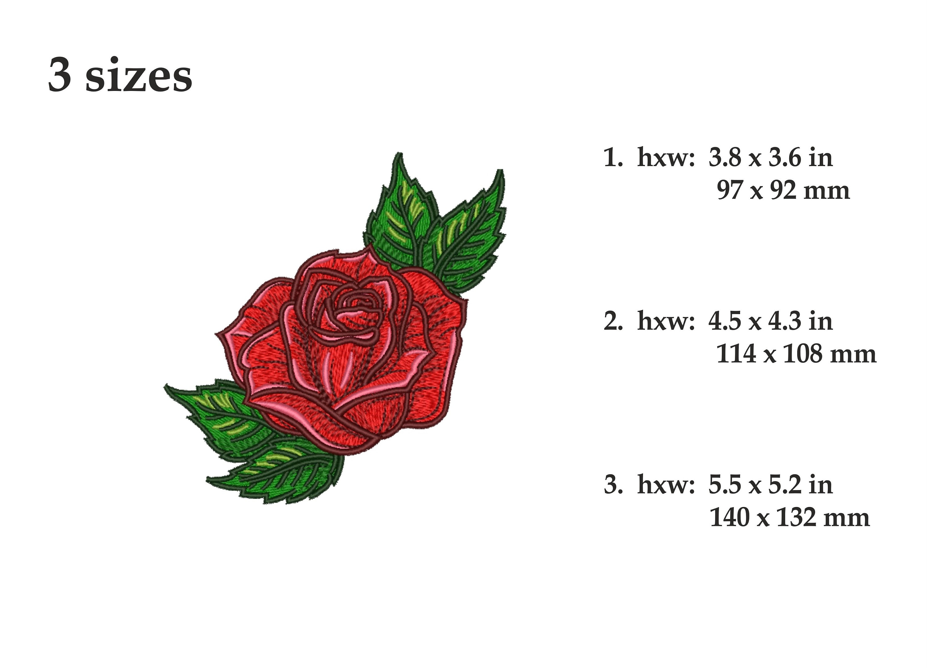 Red Rose Embroidery Design 3 Sizes Instant Download Etsy