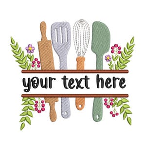 Küche Split Rahmen Stickdatei, Küche Monogramm Stickerei, Flourish Küche Stickdatei, Kochen Monogramm Stickerei, 4 Größen