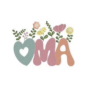 Oma Flower Embroidery Design, Retro Mothers Day Embroidery File, 3 sizes, Instant Download