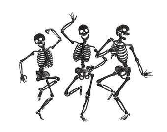 Diseño de bordado de esqueletos danzantes, diseño de bordado a máquina de Halloween, 3 tamaños, descarga instantánea