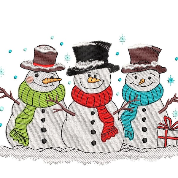 Snowmen embroidery design, Christmas embroidery file, 5 sizes, Instant download