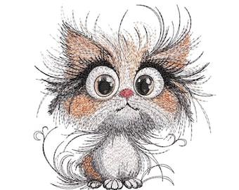 Cute Cat Machine Embroidery Design, Animal Kitten Lovers Embroidery File, 3 sizes, Instant Download