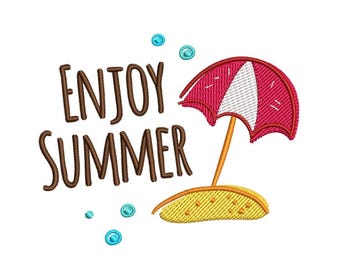 Enjoy Summer Machine Embroidery Design Beach Sea Ocean Vacation Embroidery File for Towels T-Shirts Bags 2 Sizes Included Instant Download