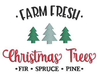 Bauernhof Frische Weihnachtsbäume Stickerei Design Frohe Weihnachten Maschinenstickerei Design Sofortiger Download Perfekt für DIY Urlaub Handwerk Geschenk