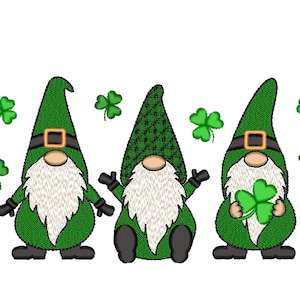 St. Patricks Day Gnomes Embroidery Design, 5 sizes, Instant Download