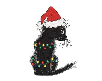 Broderidesign för julkatt, maskinbroderidesign för god jul, 3 storlekar, direktnedladdning