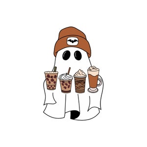 Boorista Ghost with Coffee PNG Funny Halloween Coffee Ghost Sublimation Design Stay Spooky PNG for Mugs Shirts Tumblers Instant Download