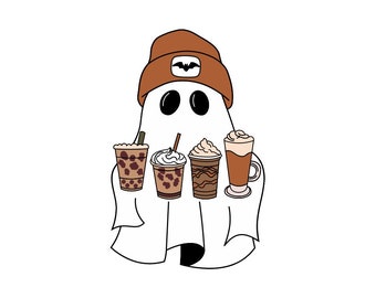Boorista Ghost with Coffee PNG Funny Halloween Coffee Ghost Sublimation Design Stay Spooky PNG for Mugs Shirts Tumblers Instant Download