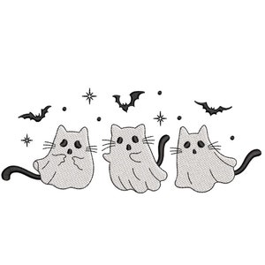 Cat Ghost Embroidery Design, Three Halloween Ghost Cat Embroidery Design, 4 sizes, Instant Download