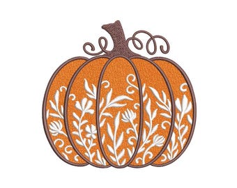 Floral Kürbis Stickdatei, Herbst Stickmuster, 3 Größen, Instant Download