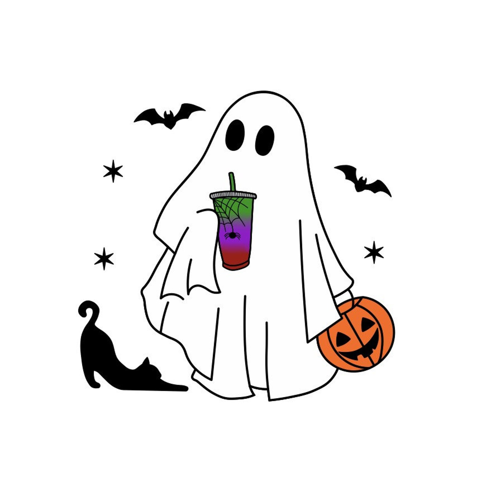 Cute Ghost Drinking Loaded Tea PNG Halloween Ghost Design Stay Spooky ...