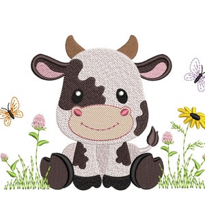 Baby Cow Embroidery Design, Farm Animal Embroidery File, 3 Sizes, Instant Download