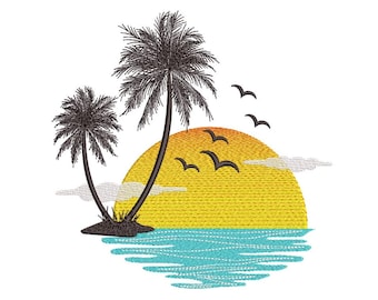 Palme Stickerei, Sommer Strand Stickerei, 5 Größen, Stickdatei, Instant Download