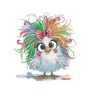 Funny Crazy Chicken Embroidery Design, Cute Chicken Machine Embroidery File, 3 sizes, Instant Download