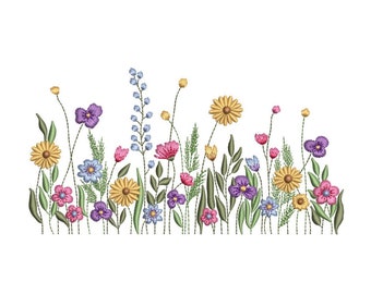 Wildflowers Machine Embroidery Design, 4 sizes, Instant Download