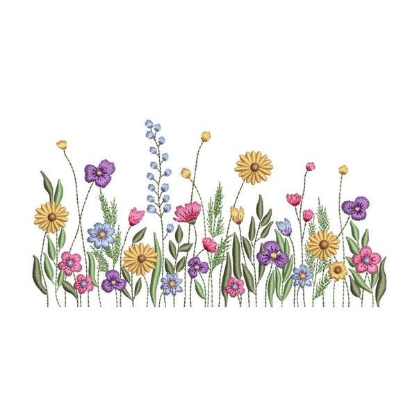 Wildflowers Machine Embroidery Design, 4 sizes, Instant Download