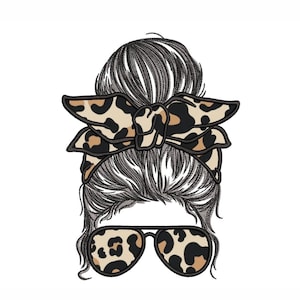 Messy Bun Mom Applique Embroidery Design, 5 sizes, Instant Download