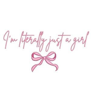 Coquette Bow Just A Girl-borduurontwerp, 3 maten, direct downloaden