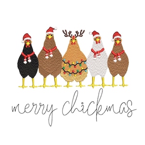 Five Christmas Chickens Embroidery Design, 3 sizes, Instant Download
