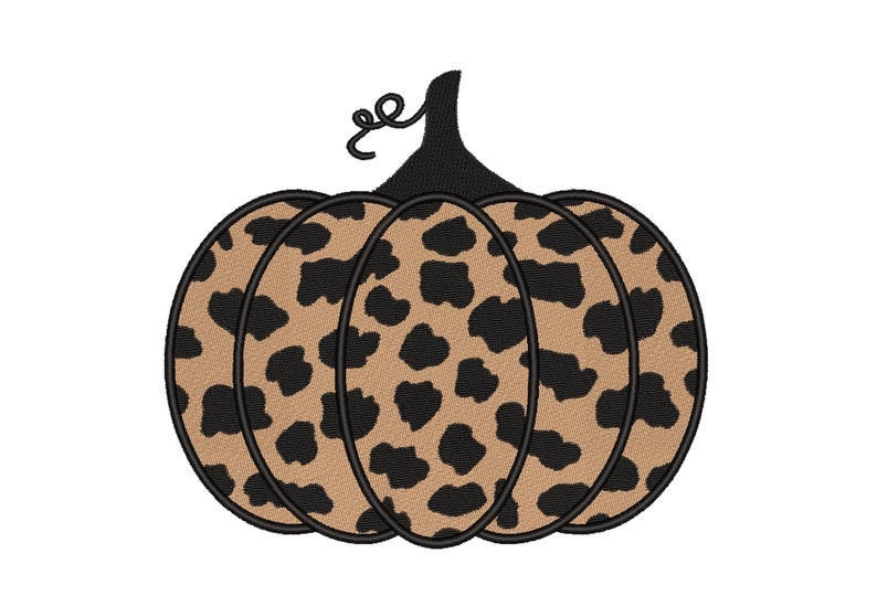 May include: A black and brown leopard print pumpkin with a black stem.