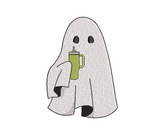Ghost With Cup Halloween Embroidery Design, 3 sizes, Instant Download