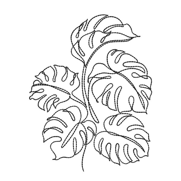 Monstera leaf embroidery design, One line art embroidery design, 7 sizes, Instant Download