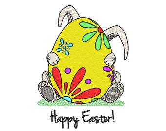 Happy Easter Embroidery Design, Easter bunny and Easter egg Embroidery Design,  3 sizes, Instant Download