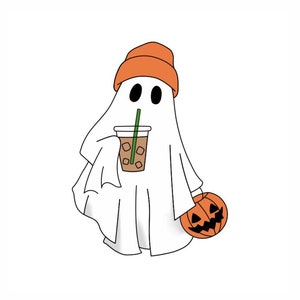 Fantôme mignon buvant du café png, Ghost Ice Coffee png, Halloween Ghost Png, Ghost Png, Stay Spooky Png