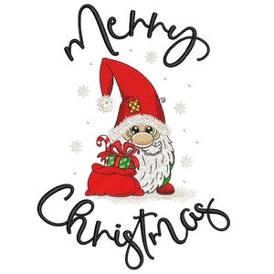 Merry Christmas Wichtel Stickdatei, 3 Größen, Sofort Download