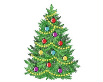 Christmas tree embroidery design, 5 sizes, Instant download