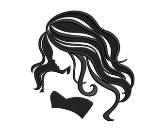 Woman silhouette embroidery design,  Hair embroidery, Machine embroidery design, 3 sizes, Instant download