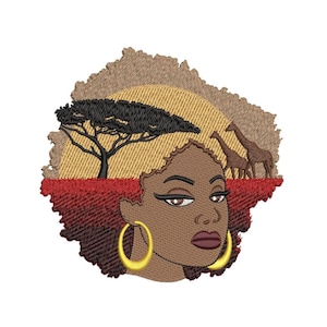 African Woman Landscape Embroidery Design Machine Embroidery File 5x7 6x10 Inches Instant Download Digital Embroidery Pattern