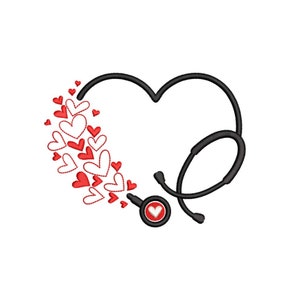 Valentine&#39;s Day Stethoscope Embroidery Design, Heart Nurse Embroidery Design, Heart Stethoscope Embroidery, 4 sizes, Instant download