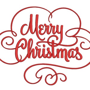 Merry Christmas Embroidery Design,  4 sizes, Instant Download