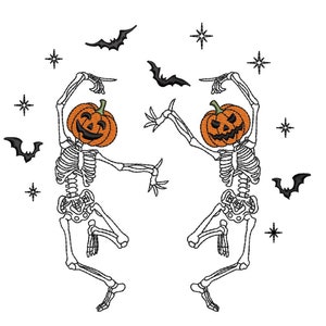 Dancing Skeletons Embroidery Design, Halloween Pumpkin Face Skeleton Embroidery Design, 4 sizes, Instant Download