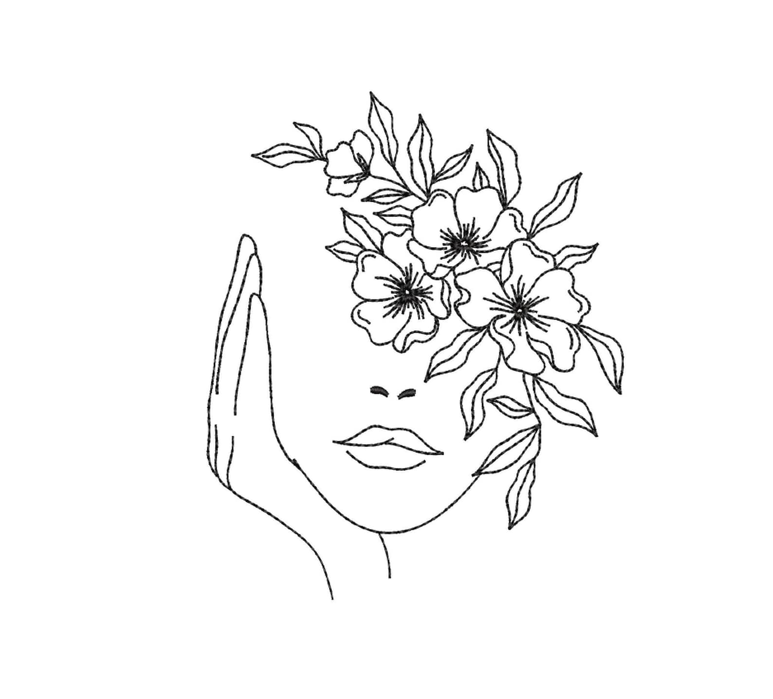 Face With Flowers Embroidery Design Women Embroidery File 5 - Etsy