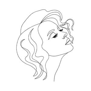 Beautiful Young Woman Machine Embroidery Design, Line Art Embroidery, 5 sizes, Instant Download